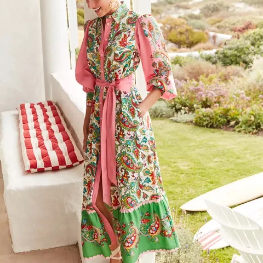 Boden Floral Paisley Midi Dress - Pink and Green